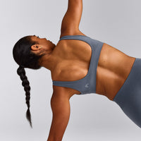 EffortlessLift™ Square Neck Sports Bra with Grey Logo | Light Granite Blue