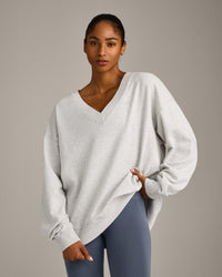 Cotton Vintage Lounge V Neck Sweatshirt | Light Grey Marl