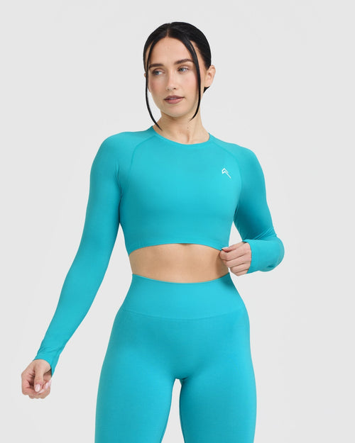 Oner Modal Go To Seamless Fitted Crop Long Sleeve Top | Aqua Blue
