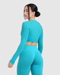 Go To Seamless Fitted Crop Long Sleeve Top | Aqua Blue