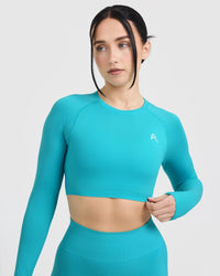 Go To Seamless Fitted Crop Long Sleeve Top | Aqua Blue