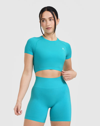 Go To Seamless Fitted Crop Top | Aqua Blue