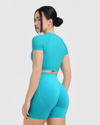 Go To Seamless Fitted Crop Top | Aqua Blue