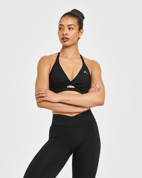 Oner Modal Unified Twist Sports Bra White Logo | Black