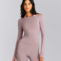 FormeSoft™ Fitted Off-The-Shoulder Long Sleeve Top | Dusty Purple