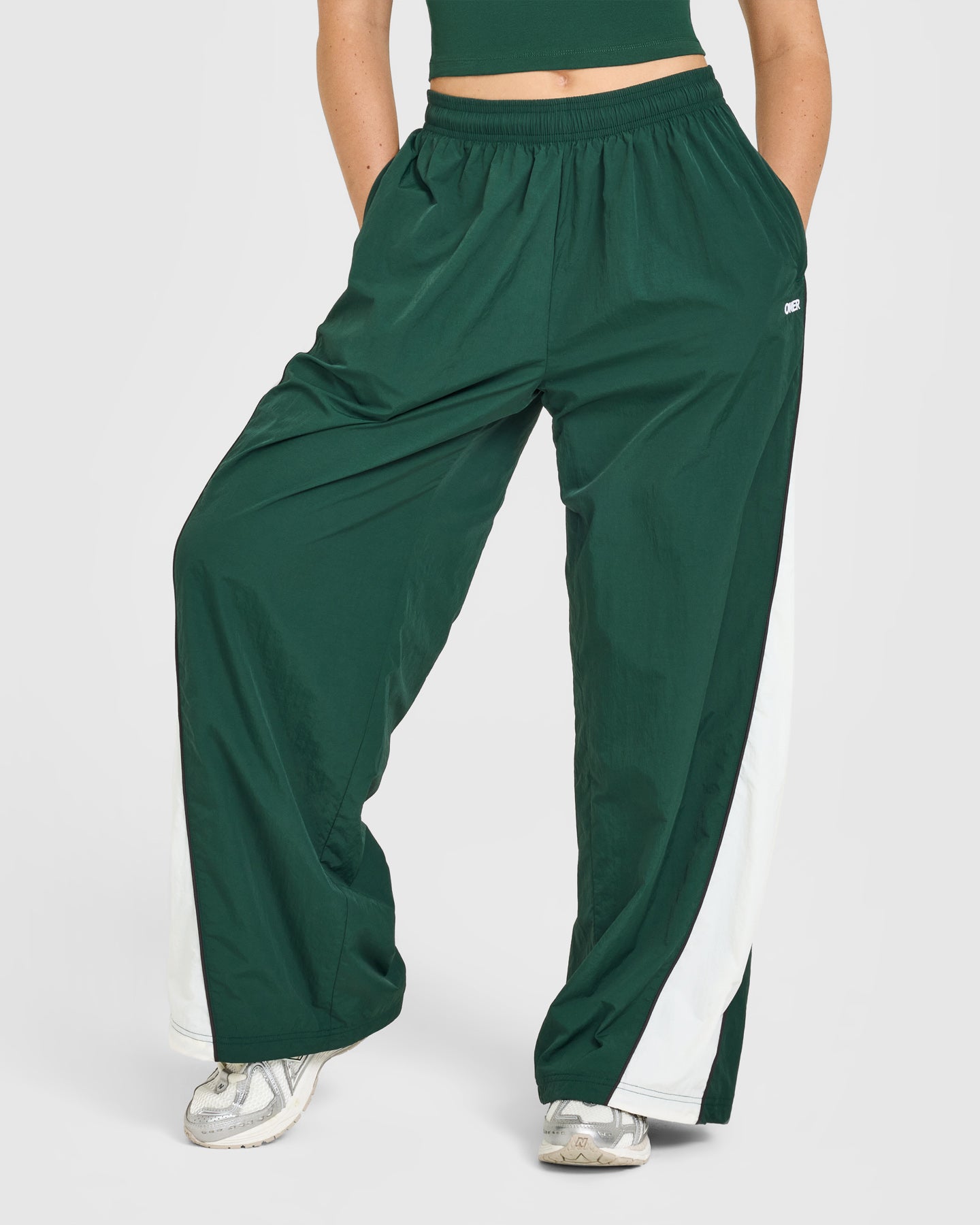 Oversized Piped Woven Straight Leg Track Bottoms | Racing Green
