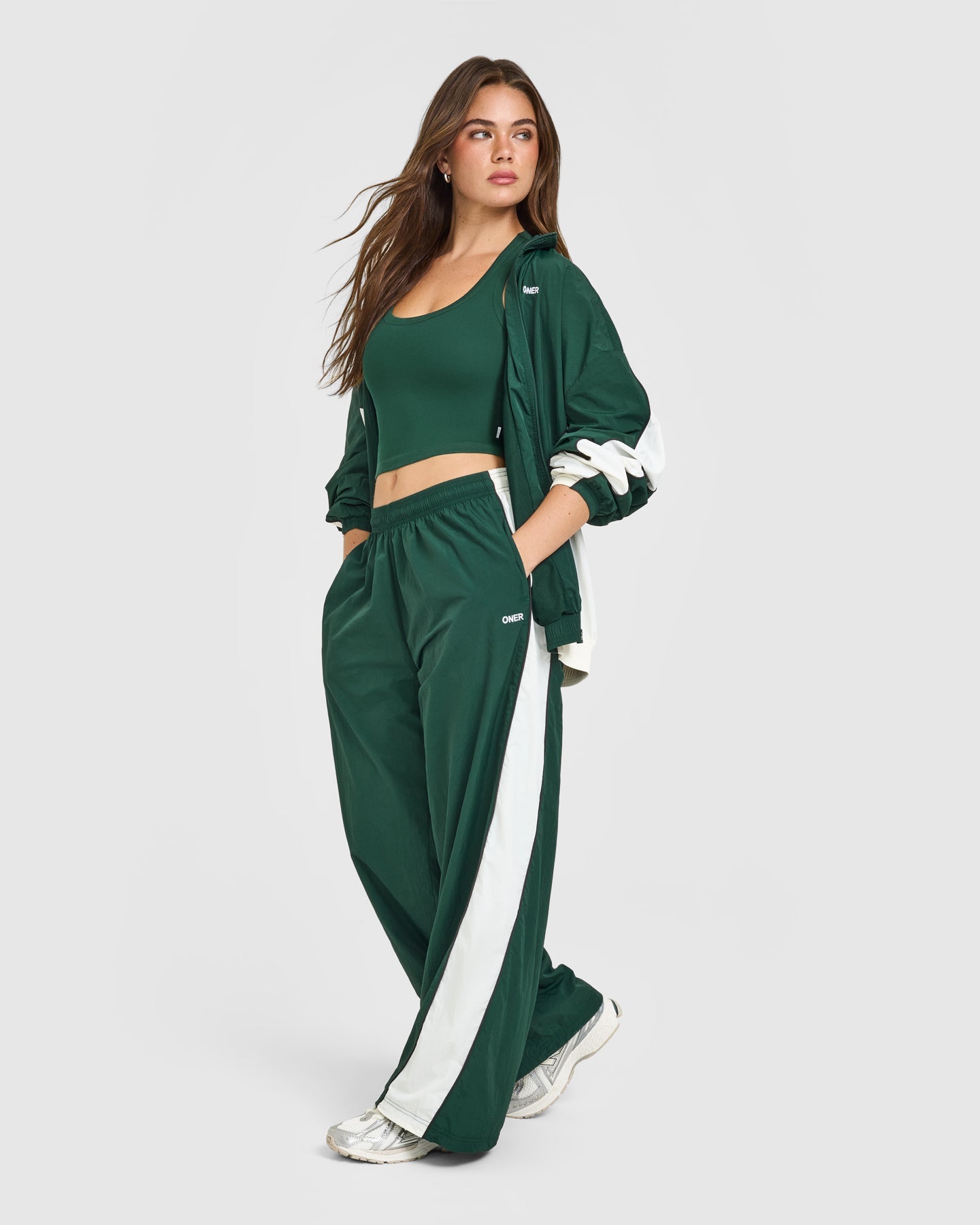 Oversized Piped Woven Straight Leg Track Bottoms | Racing Green