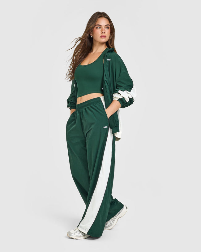 Oversized Piped Woven Straight Leg Track Bottoms | Racing Green