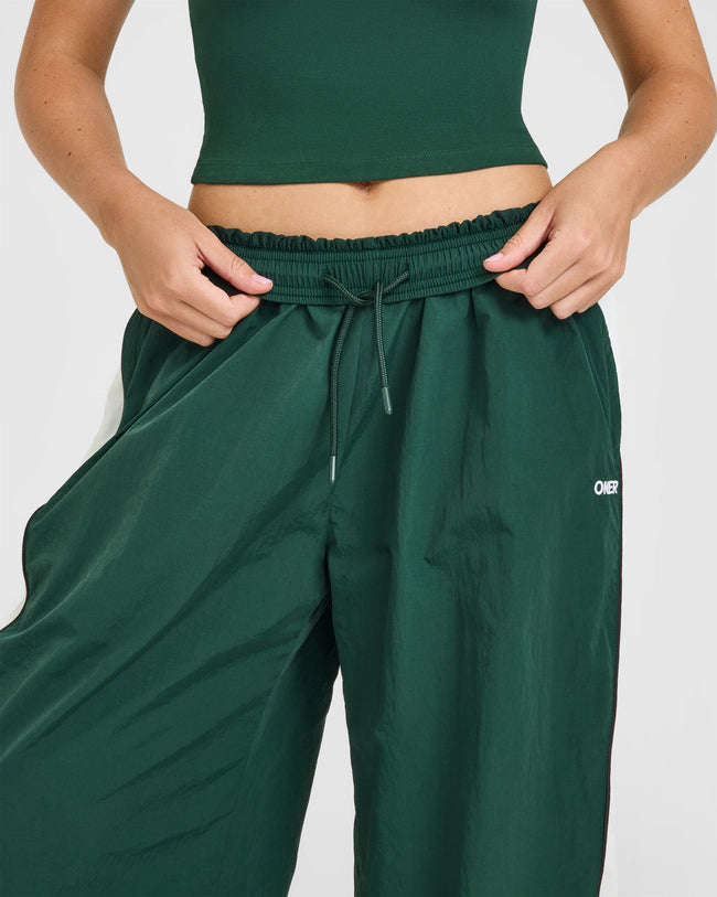 Oversized Piped Woven Straight Leg Track Bottoms | Racing Green