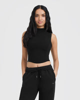Mellow™ Rib Mid Mock Neck Tank | Black