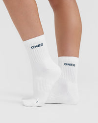 Mid Crew Socks 2 Pack | White/Mushroom Brown/Oil Blue