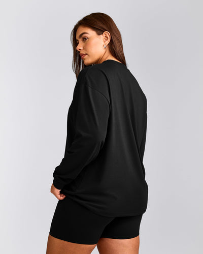 Classic Oversized Lightweight Long Sleeve Top | Black