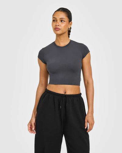 Cotton Baby T-Shirt with Grey Logo | Coal