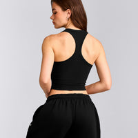 Cotton Fitted Mid Tank Top with Grey Logo | Black