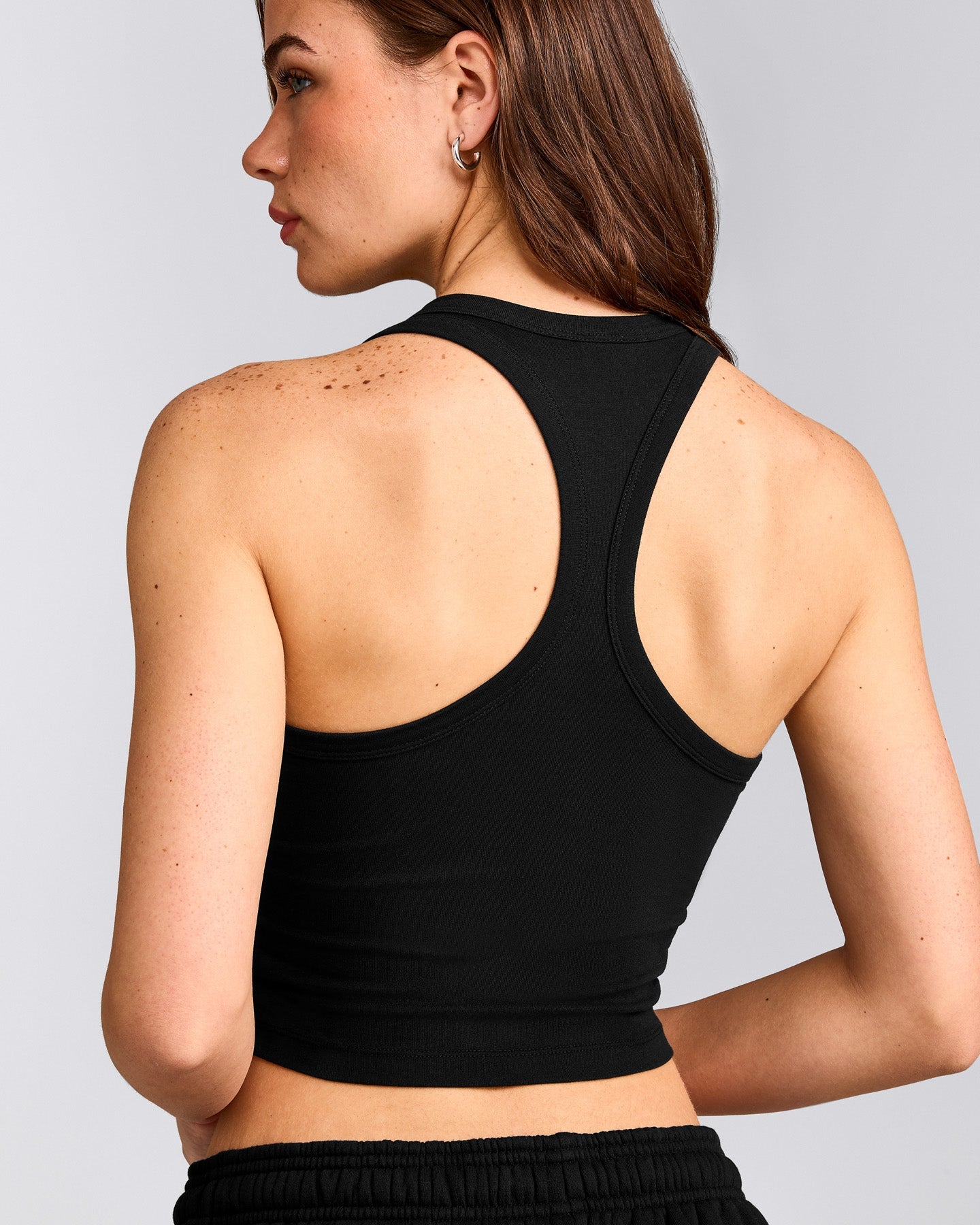 Cotton Fitted Mid Tank Top with Grey Logo | Black