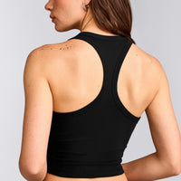 Cotton Fitted Mid Tank Top with Grey Logo | Black