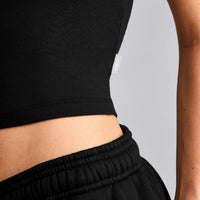 Cotton Fitted Mid Tank Top with Grey Logo | Black