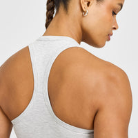 Cotton Fitted Mid Vest with Grey Logo | Light Grey Marl