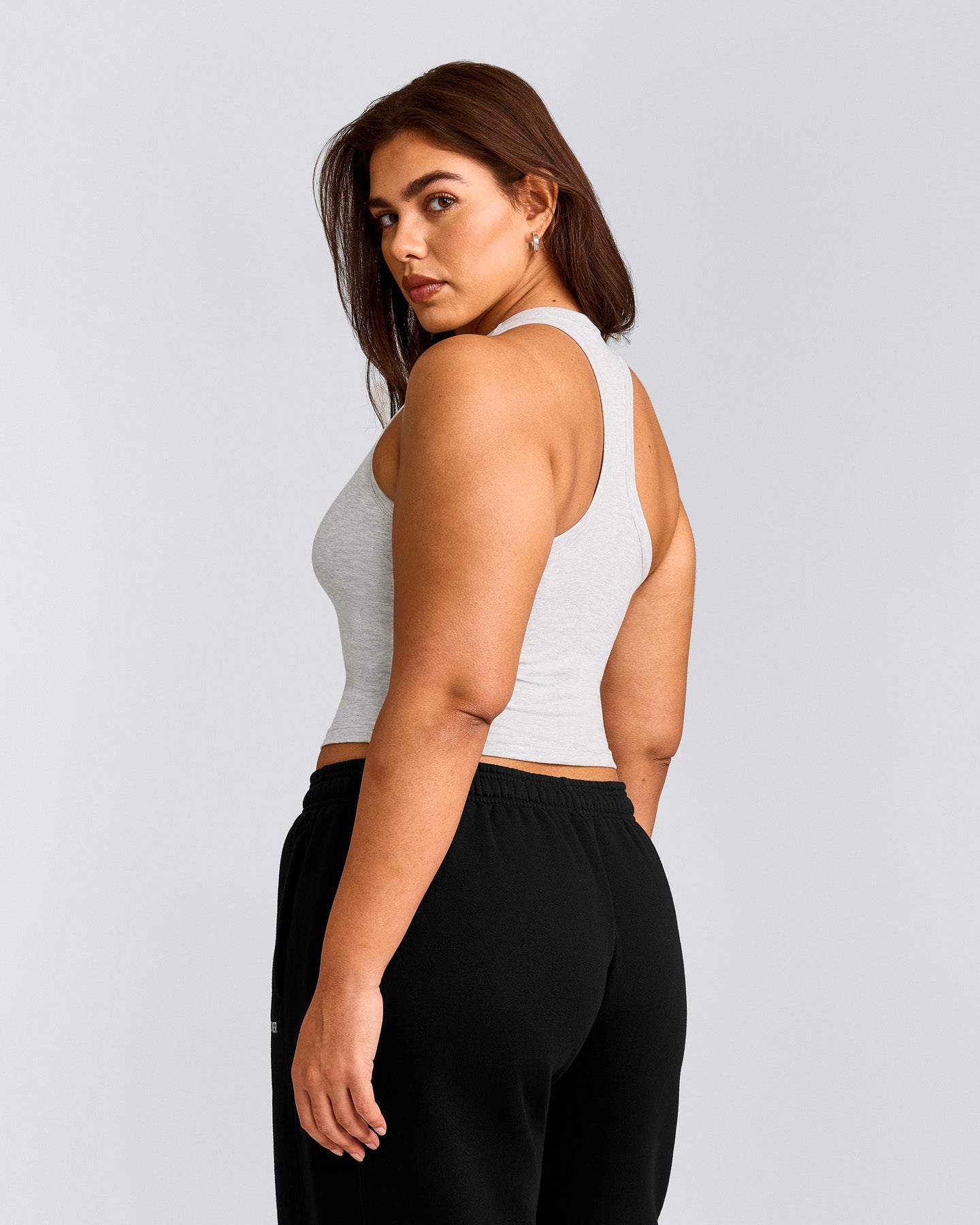 Cotton Fitted Mid Vest with Grey Logo | Light Grey Marl