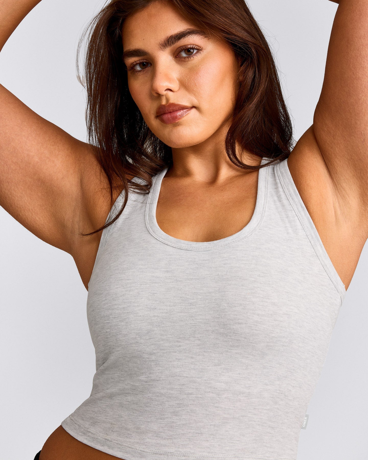 Cotton Fitted Mid Vest with Grey Logo | Light Grey Marl