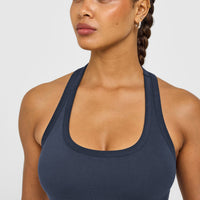 Cotton Fitted Mid Vest with Grey Logo | True Blue