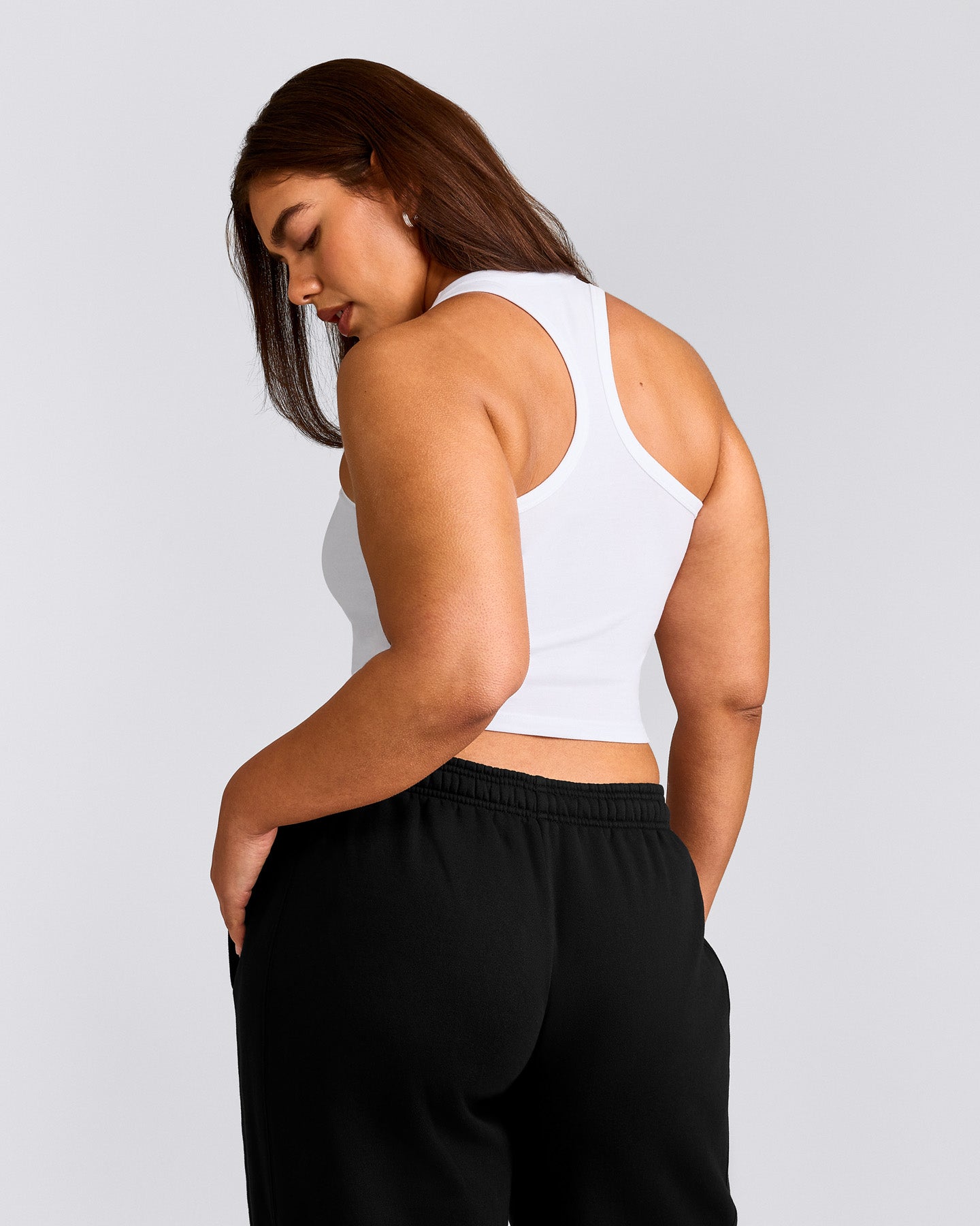 Cotton Fitted Mid Tank Top with Grey Logo | White