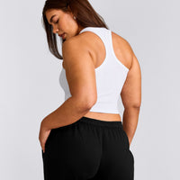 Cotton Fitted Mid Tank Top with Grey Logo | White