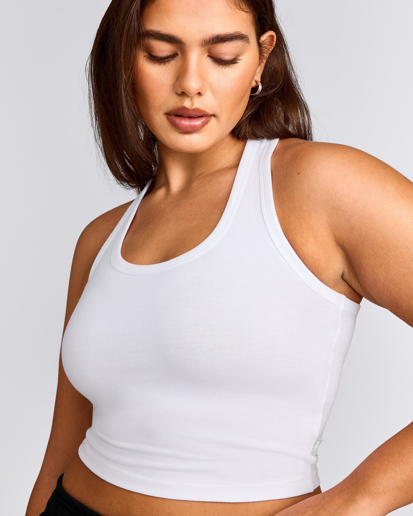 Cotton Fitted Mid Tank Top with Grey Logo | White