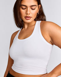 Cotton Fitted Mid Tank Top with Grey Logo | White