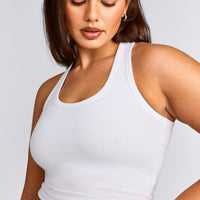 Cotton Fitted Mid Tank Top with Grey Logo | White