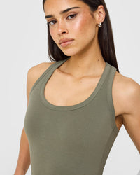 Cotton Fitted Vest with Grey Logo | Alpine Green