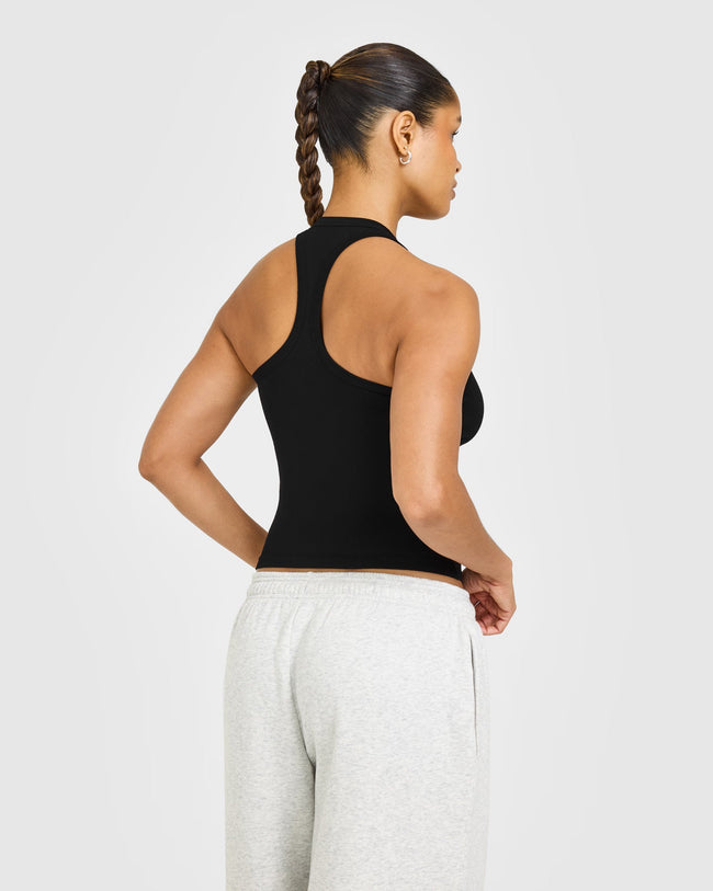 Cotton Fitted Vest with Grey Logo | Black