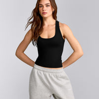Cotton Fitted Tank Top with Grey Logo | Black