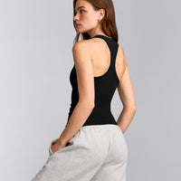 Cotton Fitted Tank Top with Grey Logo | Black