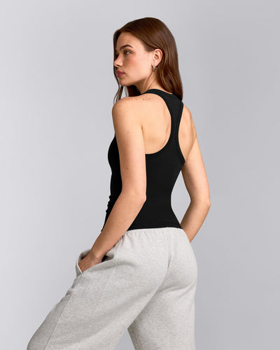 Cotton Fitted Tank Top with Grey Logo | Black
