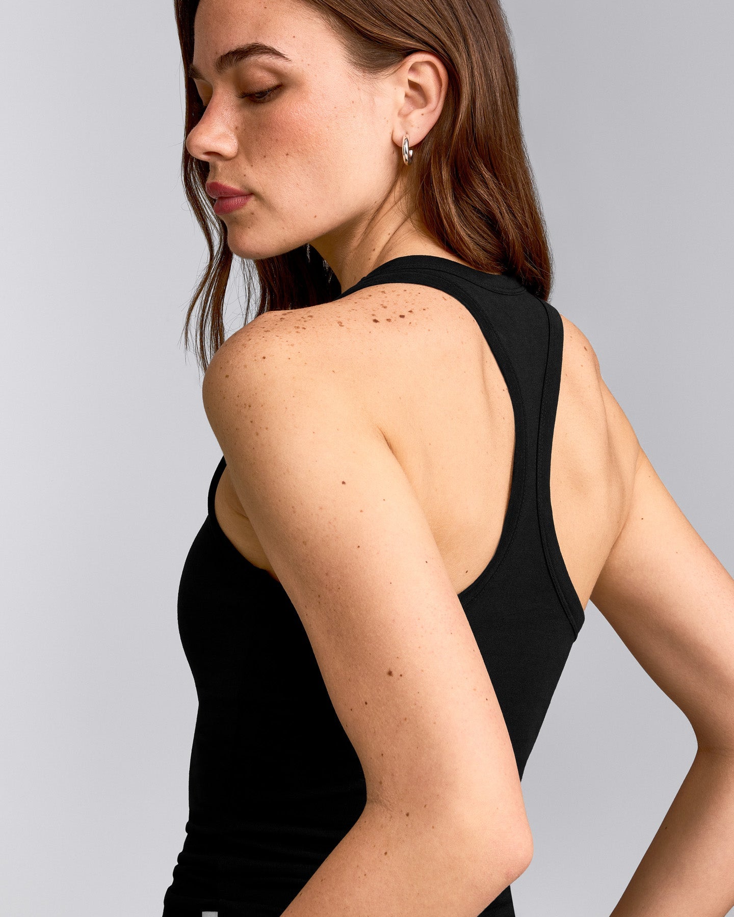 Cotton Fitted Tank Top with Grey Logo | Black