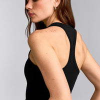 Cotton Fitted Tank Top with Grey Logo | Black