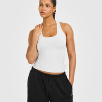 Cotton Fitted Vest with Grey Logo | Light Grey Marl