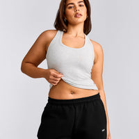 Cotton Fitted Tank Top with Grey Logo | Light Grey Marl