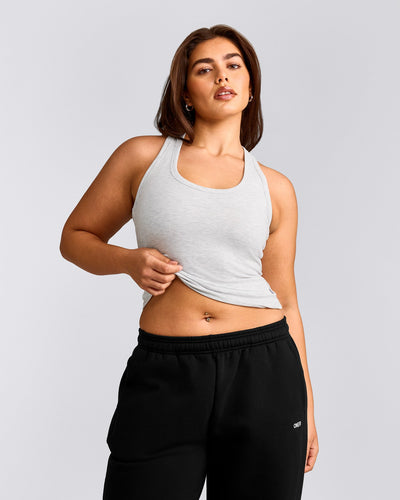Cotton Fitted Tank Top with Grey Logo | Light Grey Marl