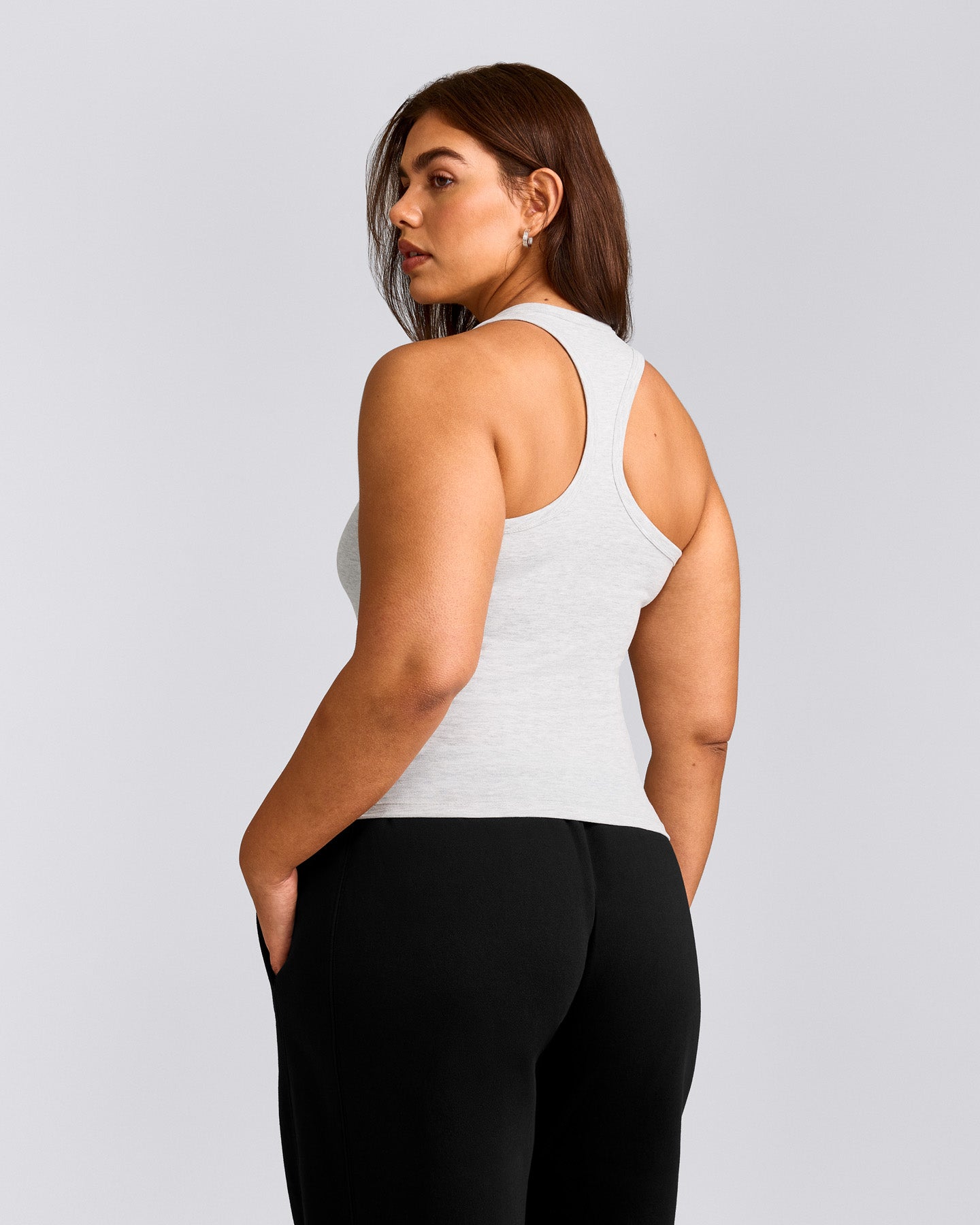 Cotton Fitted Tank Top with Grey Logo | Light Grey Marl