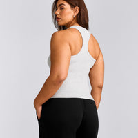 Cotton Fitted Tank Top with Grey Logo | Light Grey Marl