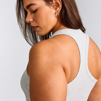 Cotton Fitted Tank Top with Grey Logo | Light Grey Marl