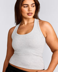 Cotton Fitted Tank Top with Grey Logo | Light Grey Marl