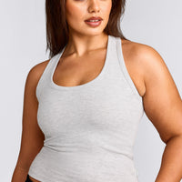Cotton Fitted Tank Top with Grey Logo | Light Grey Marl