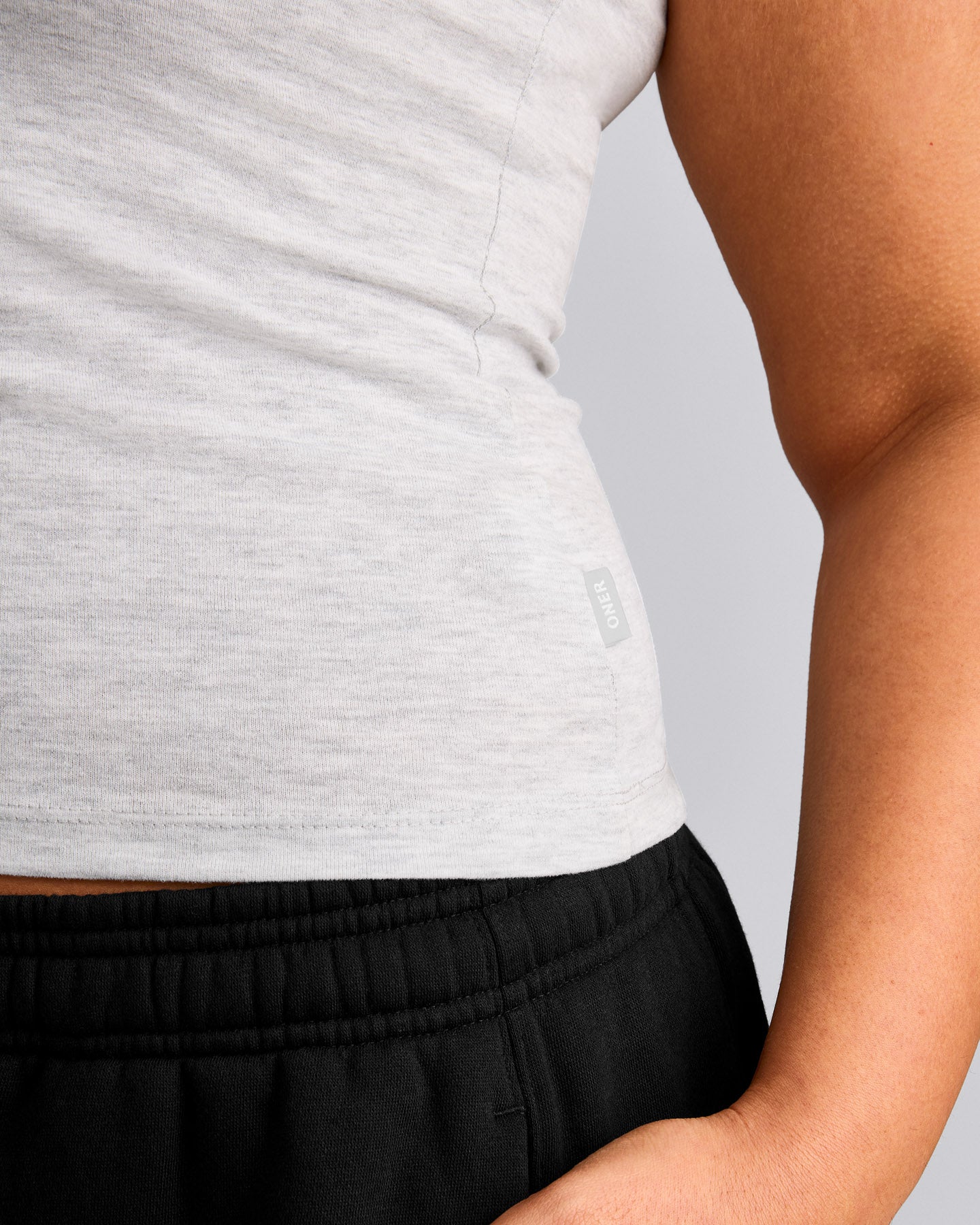 Cotton Fitted Tank Top with Grey Logo | Light Grey Marl
