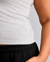 Cotton Fitted Tank Top with Grey Logo | Light Grey Marl