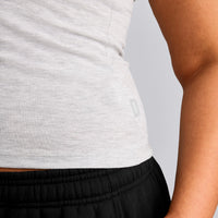 Cotton Fitted Tank Top with Grey Logo | Light Grey Marl