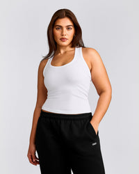 Cotton Fitted Tank Top with Grey Logo | White