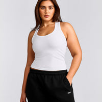 Cotton Fitted Tank Top with Grey Logo | White